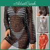 Bikini Up Cover Oneck Sexy Long Sleeve Crochet Beach Dress Solid Color Seethrough Hollow Swimsuit