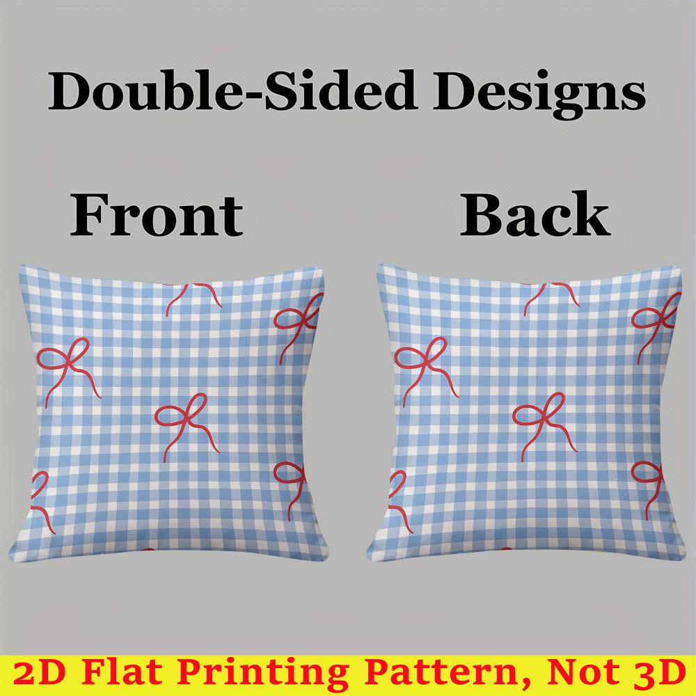 Blue Gingham with Red Bows square Jacquard Pillow Cover for Sofa Office Waist Cushion Cover Home Decorative Pillowcase