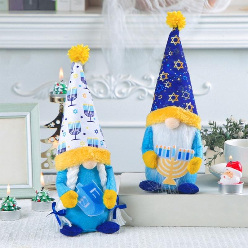 Faceless Ornament Colorful Cloth Hanukkah Festival Gnome Ornament Cultural Home Decorations for Holiday Party Festive