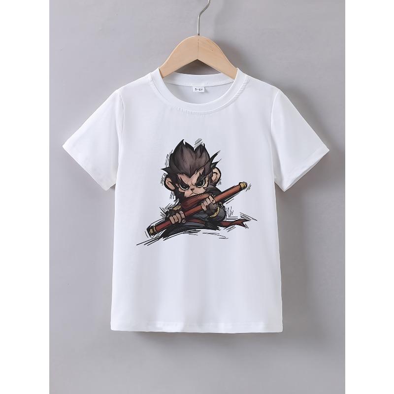 

European sizes Golden Cudgel Print T-Shirt | Soft Skin-Friendly Fabric, Loose Fit, Crew Neck, Casual Style, Perfect for Daily Outings 98cm белый