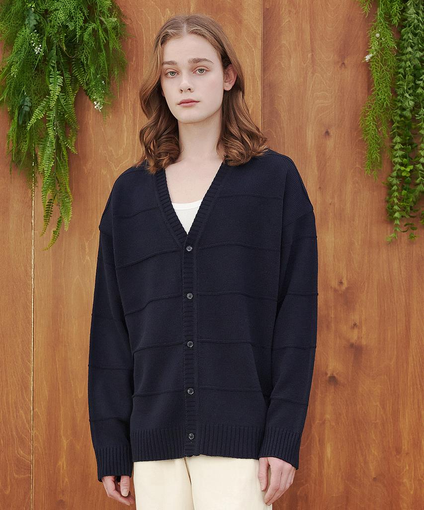 Blond9 Link Striped Knit Cardigan_Navy