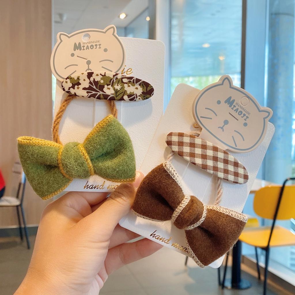 Snur de păr din lână prins fluture pentru copii carouri cu buline Agrafă BB florală mică Accesorii de păr vintage pentru fetițe