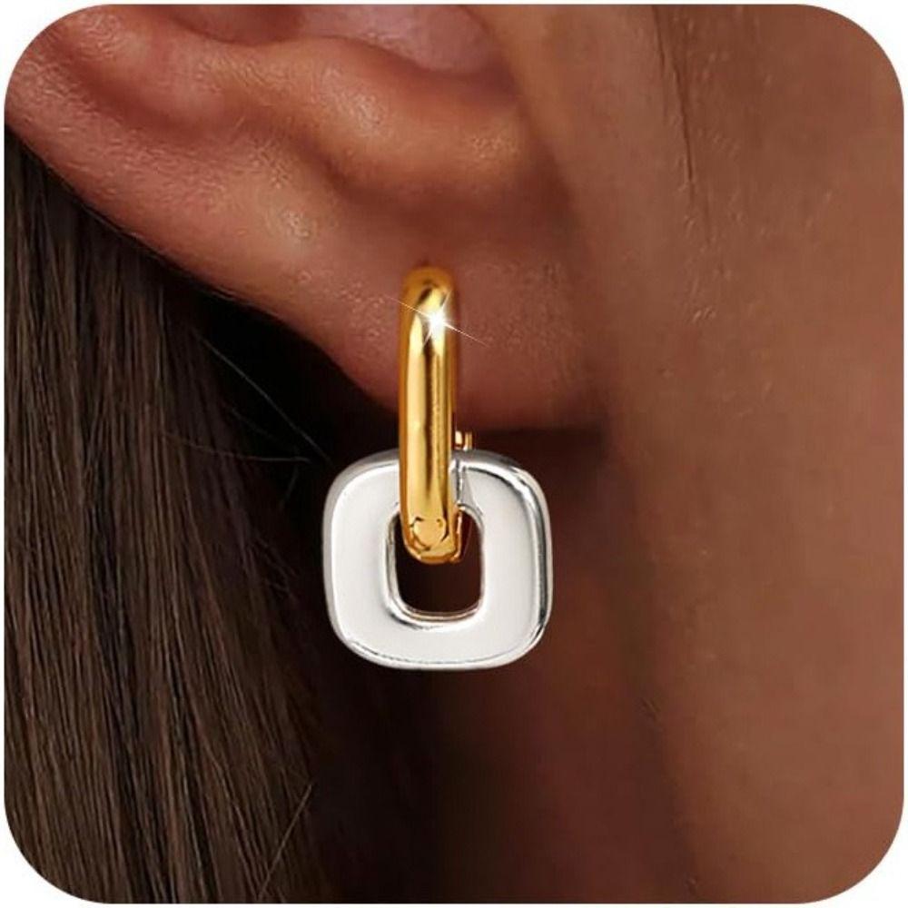 Copper Base Interlocking Earrings Gold Plating Patchwork Earrings  Women's Jewelry