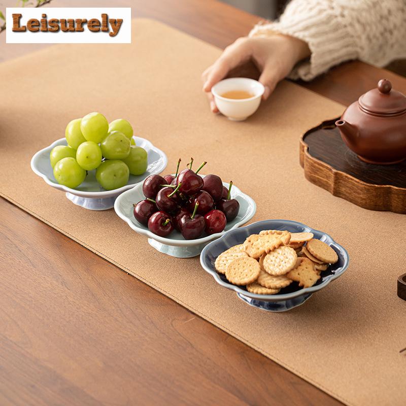 Chinese Hibiscus High Foot Fruit Dishes Aesthetic Cake Display Stand Plates for Food Household Hospitality Dishes Decoration