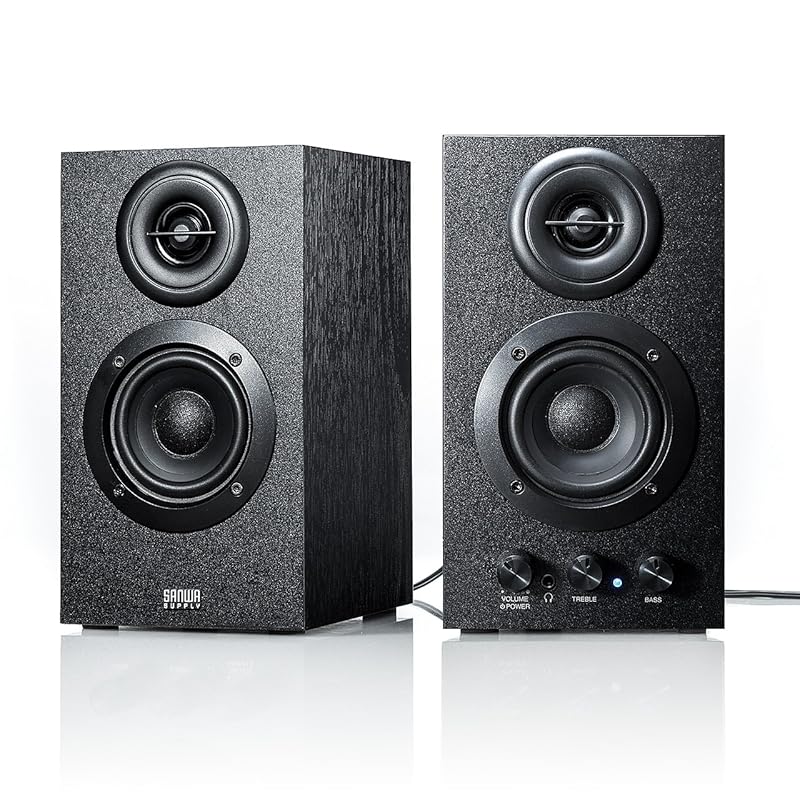 

Sanwa Direct PC speakers wired 3.5mm wooden 16W speaker with built-in amplifier bookshelf type 400-SP068