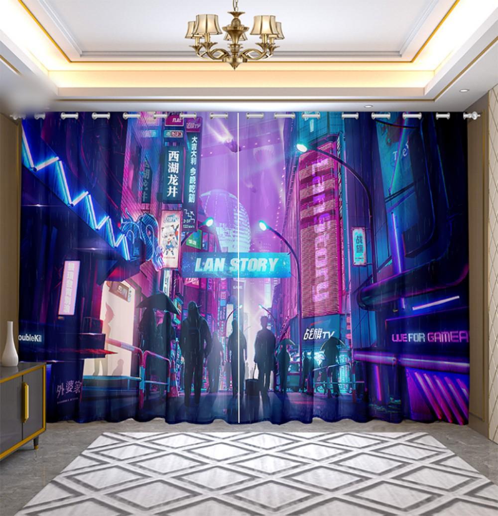 

2 панели киберпанк аниме вид на город шторы для спальни гостиной окна от пола до потолка кухни жалюзи cortinas Rideaux (W75H166cm)-2pcs&Grommet Top