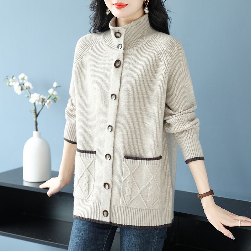 Veste pull d'automne, haut grande taille tendance, cardigan tricoté à col ample pour l'automne et l'hiver