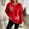 Women's Snowflake Jacquard Knit Sweater, Round Neck Long Sleeve Relaxed Winter Jumper