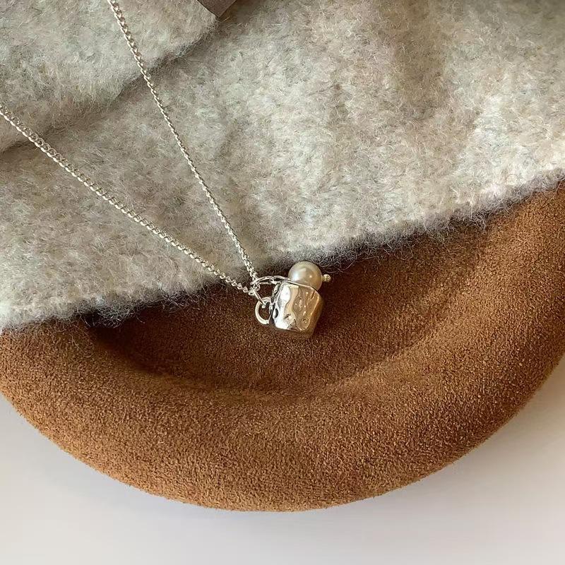 ANENJERY Silver Color Cup Pearl Pendant Necklace For Women New Vintage Temperament Versatile Jewelry Gifts Wholesale