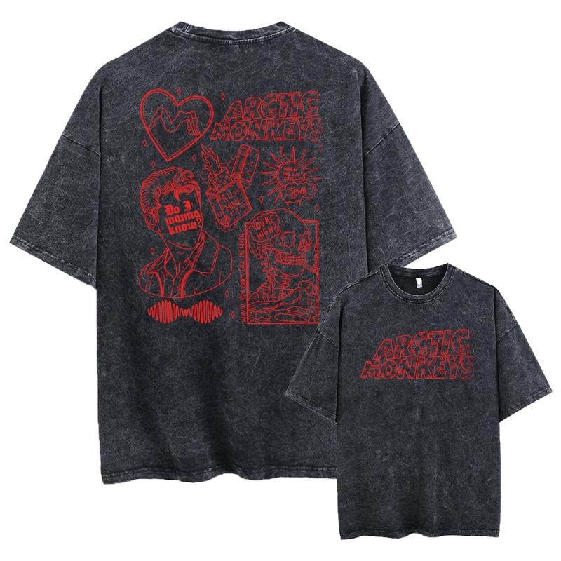 Retro Rock Arctic Monkeys Musikalbum Grafik T-Shirt Herren Vintage Washed Oversized Kurzarm T-Shirt Y2k Hip Hop Streetwear