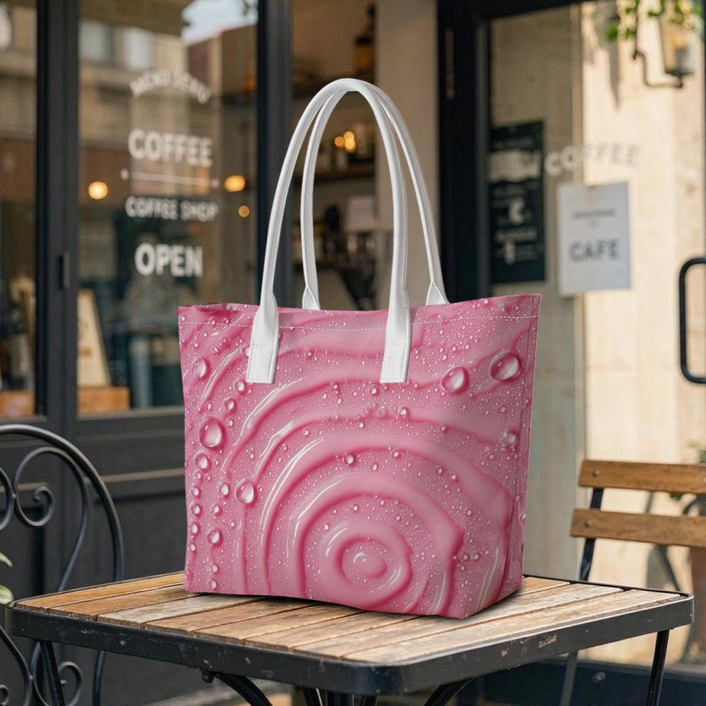 Pink Water Ripple Printed Tote Bag Fashion Casual Daily Portable Handbag for Women Shopping Travel Use