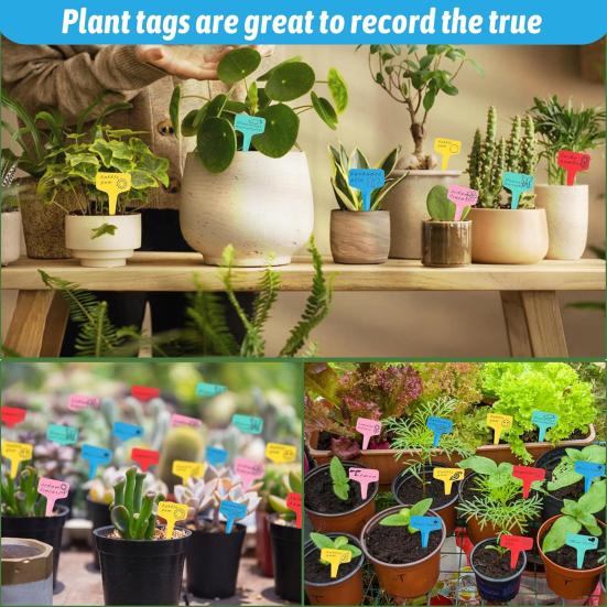 100Pcs T-Type Plant Tags Garden Labels Plastic Plant Marker Tags Waterproof Reusable Plant Labels with Marking