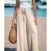 Women's Wide Leg Pants, Elastic Waistband, Lightweight Polyester, Casual Office Trousers, Mid-Rise Loose Fit, Spring Summer Fashion