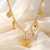 Summer Ocean Series Conch Shell Seahorse Fish Sun Necklace for Women, 18K Gold Plated Stainless Steel Charm Jewelry Gifts