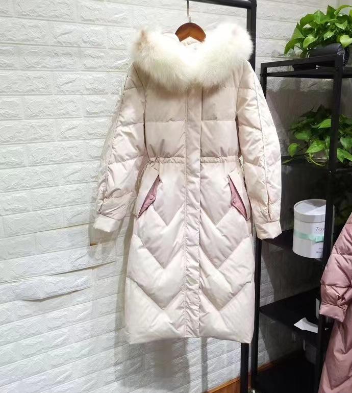 Winter long trendy knee slim fit large size fox fur collar jacket thick women's down jacket