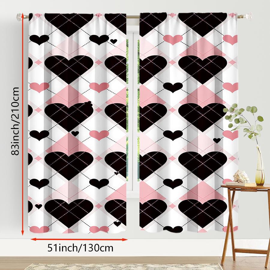 2PCS Pink Haige Pattern Love Style Curtains   Retro Sweet Style   Bedroom and Living Room   Drawbar Pocket Decorative Curtains