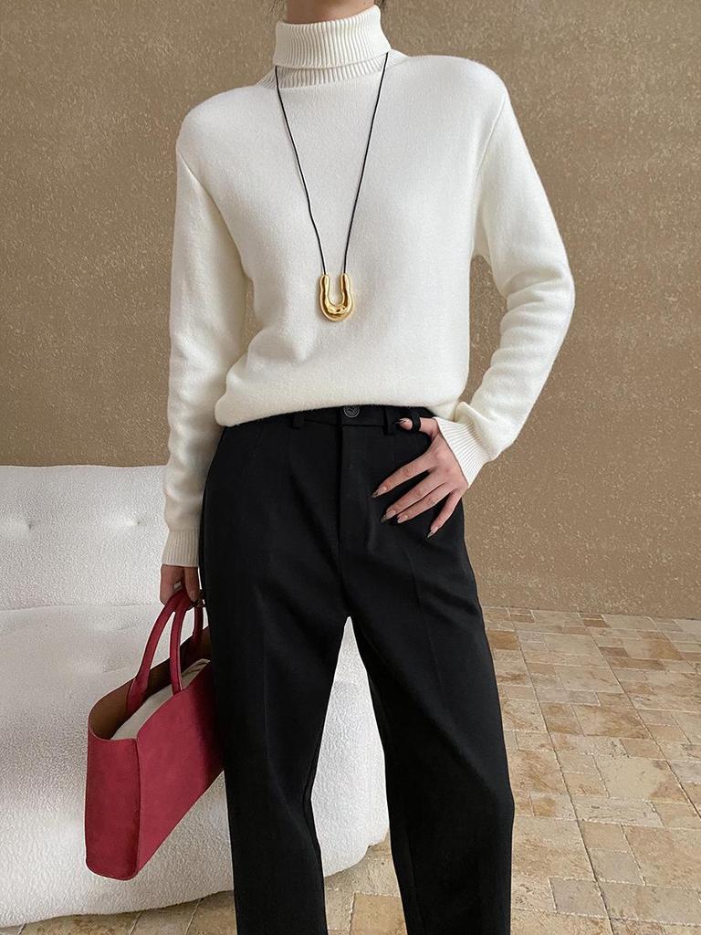 Sinan Tykk Fløyel Ensfarget Høyhals Strikket Genser for Høst/Vinter (SN6750)