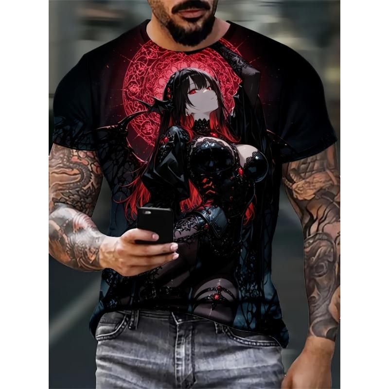 

Plus ize ens D Printed Graphic Thirt Vibrant Artistic FullBody Print, Round Neck hort leeve Casual Tee, S
