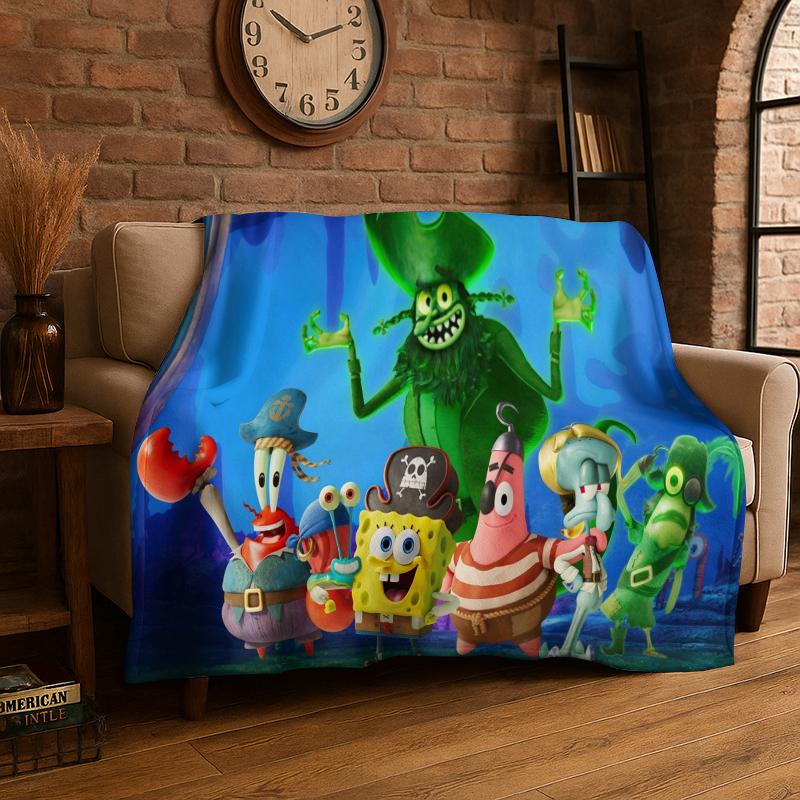 Cartoon S-SpongeBob Patrick Star Flannel Blanket Soft Warm Throw Blanket for Bedroom Living Room Bed Travel Camping Picnic Kid