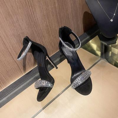 Bling Bling Kristall Knöchelriemen Damen Sandalen Peep Toe Cut-Out Schwarze Hochzeitsschuhe Braut Strass Gladiator Sandalen