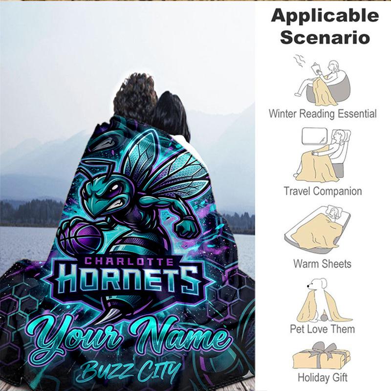 1PC Custom Name Blanket Charlotte Logo Art Flannel blankets Patterns Throw Blanket All-Season Soft Gift for Couch, Bed, Camping, Birthday gifts