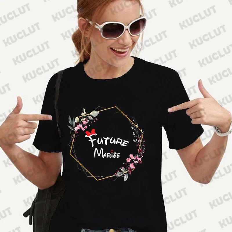 Team Bride Bridesmaid T-shirt Bridal Wedding Y2k Tops French Girls Bachelorette Party Tees EVJF Future Bride Flower Crown Tshirt