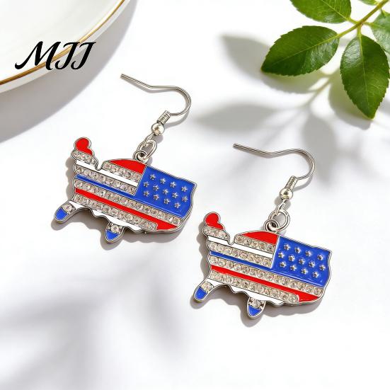 Exquisite Craftsmanship Earrings 1 Pair Hook American Independence Day Pattern Hollow Patriotic Alloy Heart Star Shape Red White Blue Jewelry