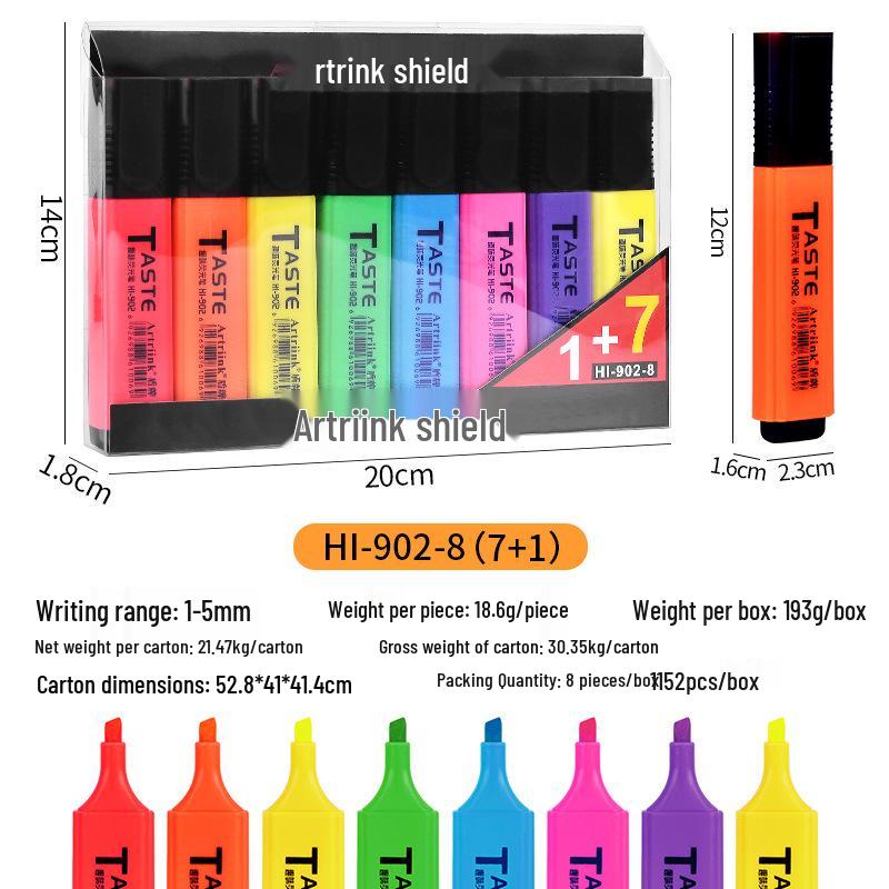 Fluoreszierender Highlighter im japanischen Stil: Helle Farbstifte für Notizen und Planung. orange