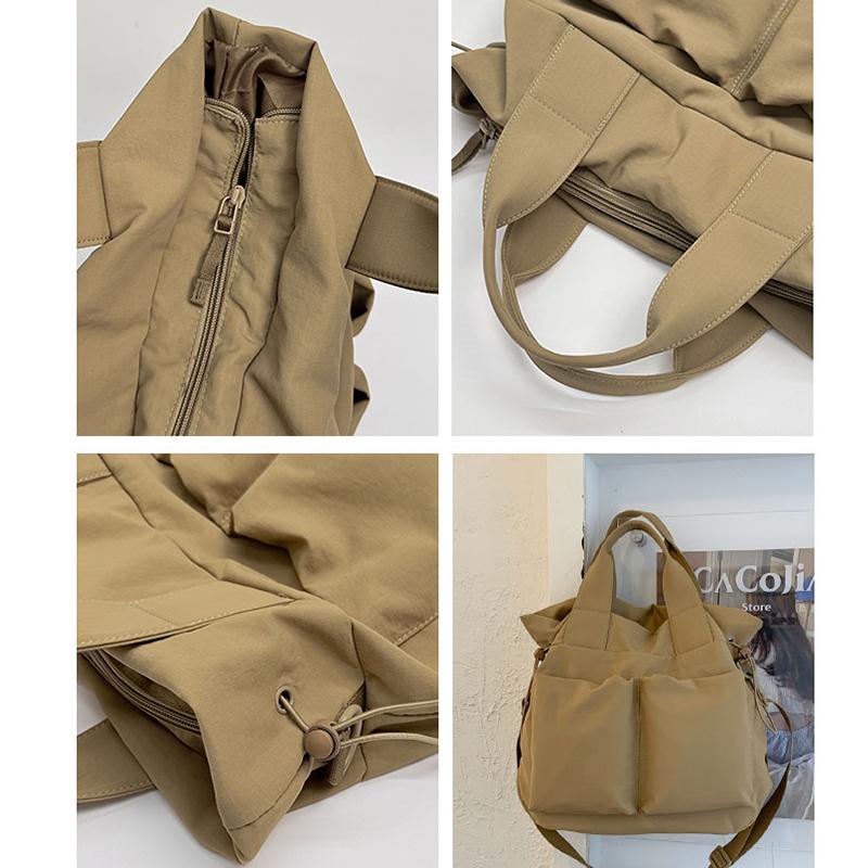 Canvas Bag Women's Large Capacity Lightweight Tote Bag Solid Color Shoulder Crossbody Bag