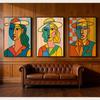Picasso-Stil Porträt Set von 3 Drucken Bunte kubistische Gesichter Wandkunst Poster Moderne abstrakte Drucke Leinwandbild Wohnkultur