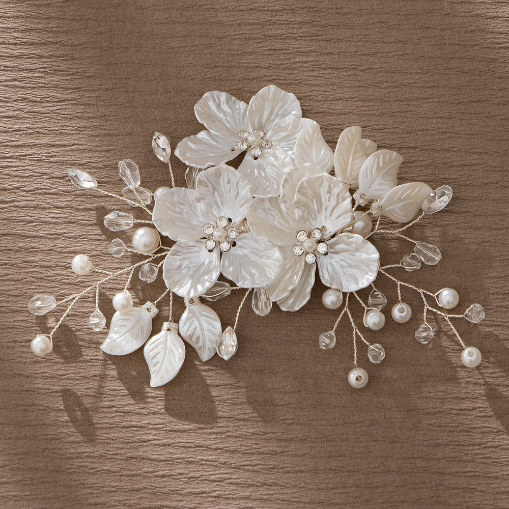 Crystal Pearl Flower Bridal Headwear White Wedding Hairpin Exquisite Bride Headdress  Hair Jewelry