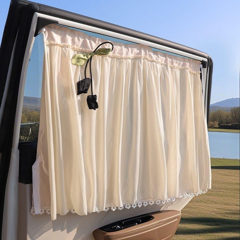 Double-Layer Design Car Privacy Curtain Lace Flower Fringe Blackout Car Curtain  Car Interior