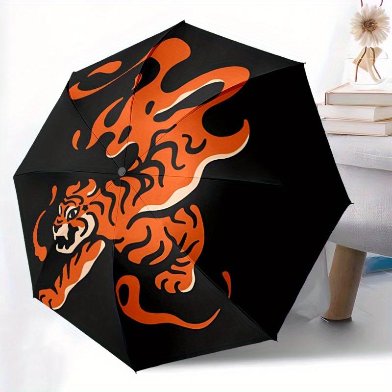 1pc Tiger Flame Automatic Open/Close Umbrella with Windproof, Functional Design, 8-Rib Sturdy Canopy