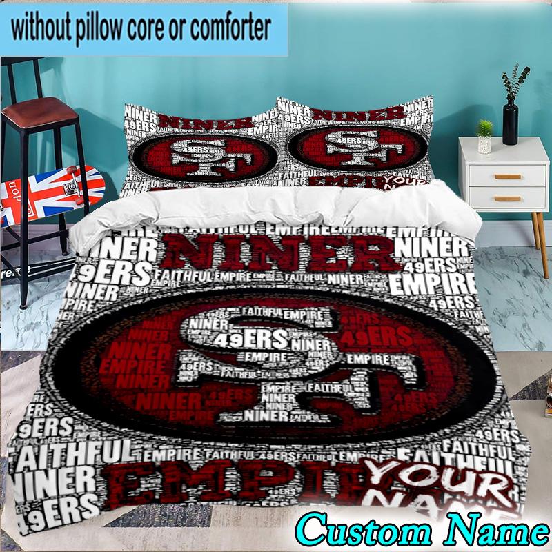 Custom Name 3PCS Faithful 49ers Football Bedding Set,Including Duvet Cover And 2pcs Pillowcases Perfect for Bedroom,Dormitory,Fan Christmas Gift