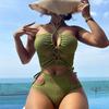European and American Style Straps, Sexy Split Women's Swimsuit, Hollowed Out Fashion, High Waist and Small Breasts Gather Special Fabric Swimsuit