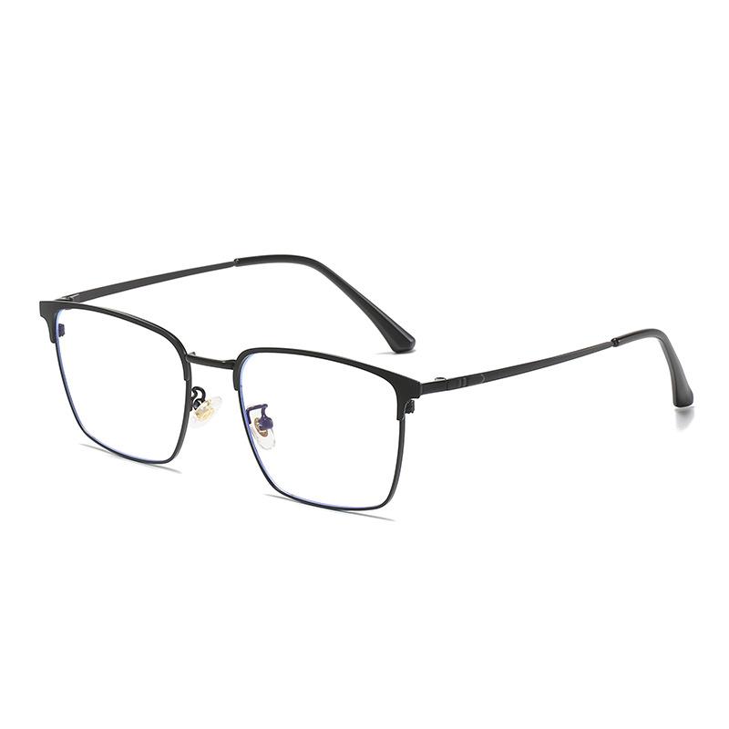 New Retro Men's Simple Wear Metal Flat Mirror Fashion Anti-blue Square Glasses Frame with Degree Frame.