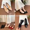 Gentle bow thick heel single shoes women's new square head color matching grandma ladyshoes