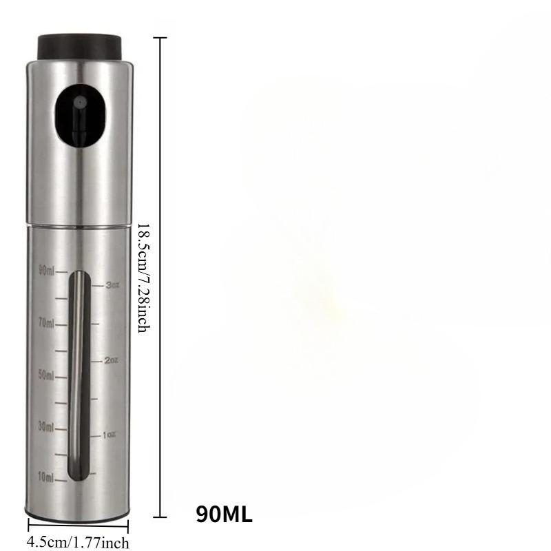 1pc Oil Spray Bottle Kitchen Household Stainless Steel Food Grade Press Type Scale Seasoning Spray Pot Leakproof Refillable серебряный