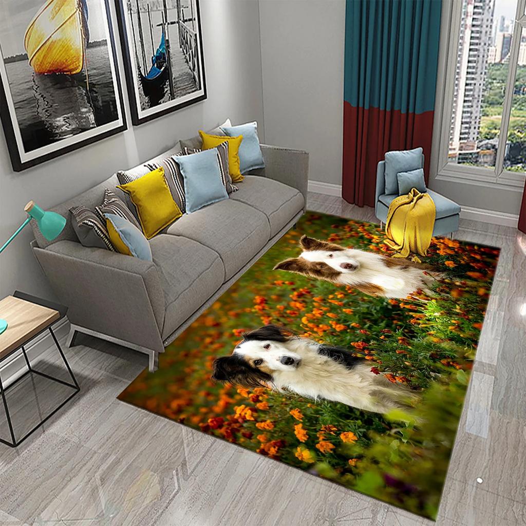 Hundefußabdruck Blumenmuster Teppich Süßer Welpe Blumenteppich Haustier Tier Rechteckige Bereichsteppiche für Erwachsene Yogamatten Wohnzimmer Dekoration Fußmatte