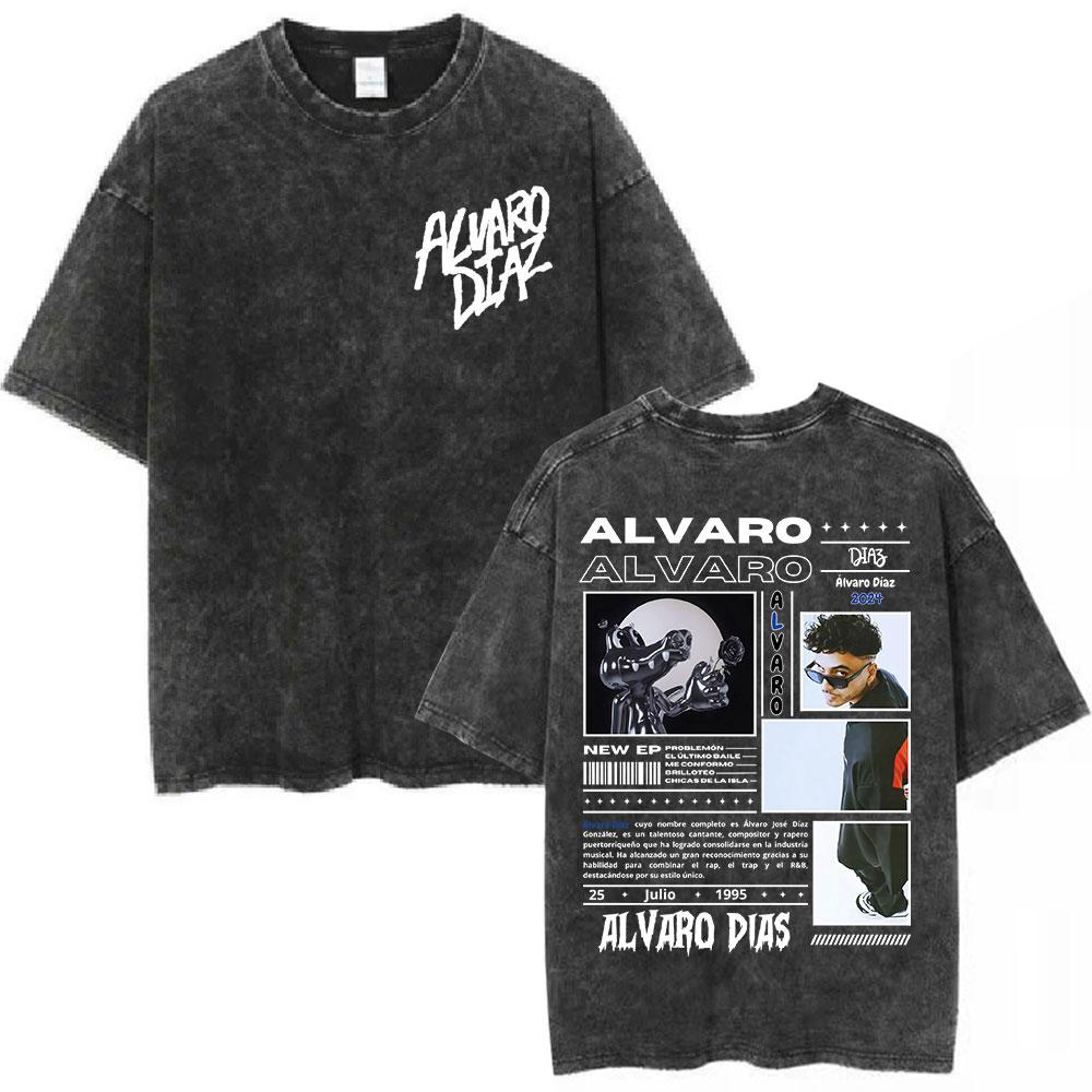 Alvaro Diaz Sayonara Album Vintage Washed T Shirts Mens Clothing Hip Hop Oversized Short Sleeve Tshirt Casual Cotton Tshirts