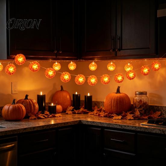 Fall Theme Room Decor Marigold Flower String Lights, Artificial Cempasuchil Decorative Lamps, Halloween Festive Tabletop Lighting Warm LED Lights