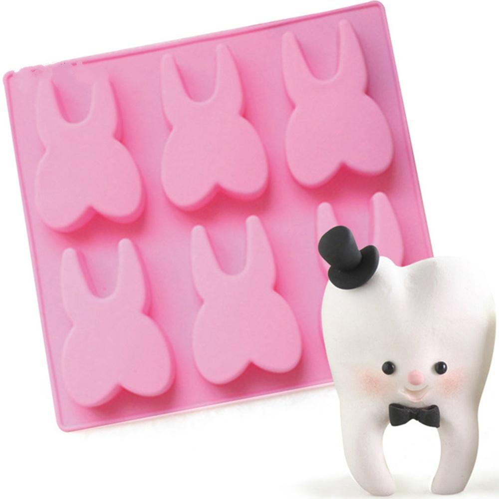 New 1Pc 6-hole Tooth Shaped Silicone Cake Mold 3D Teeth Chocolate Fondant Molds