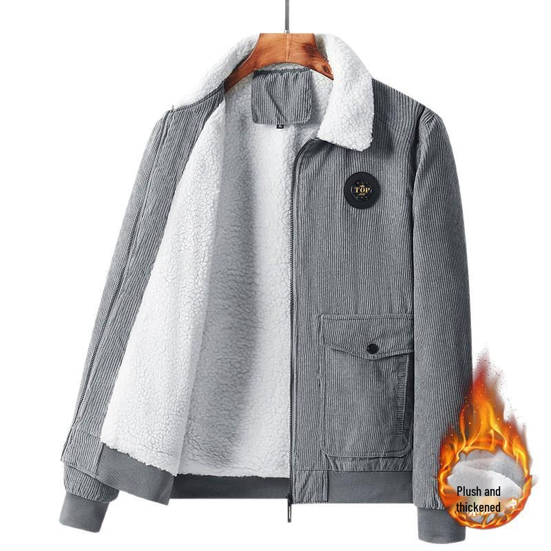 Winter 2025 Men's Lambswool-Lined Corduroy Workwear: Fashionable, Casual, Loose, and Warm Cotton Apparel