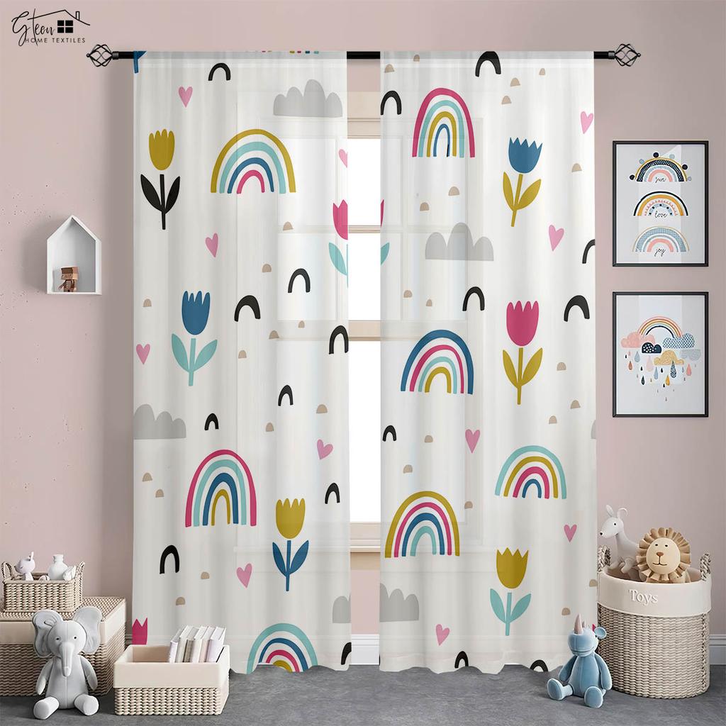 Regnbågsfärgtryckta gardiner Barnrum Dekorationsgardiner Vardagsrum Sovrum Arbetsrum Kök Fönstergardiner 2 stycken