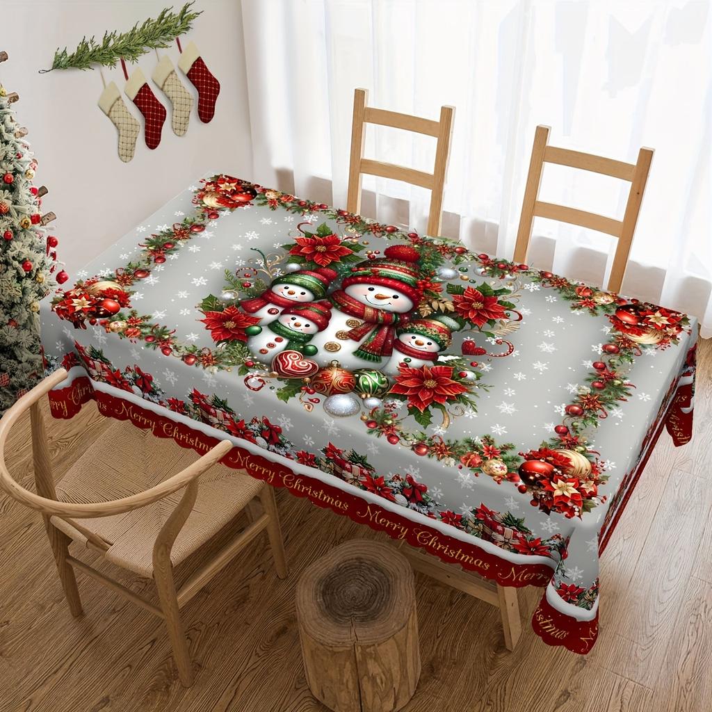 One circular Christmas tablecloth, a snowman Christmas flower gift snowflake reindeer tablecloth, Christmas decorationszyc