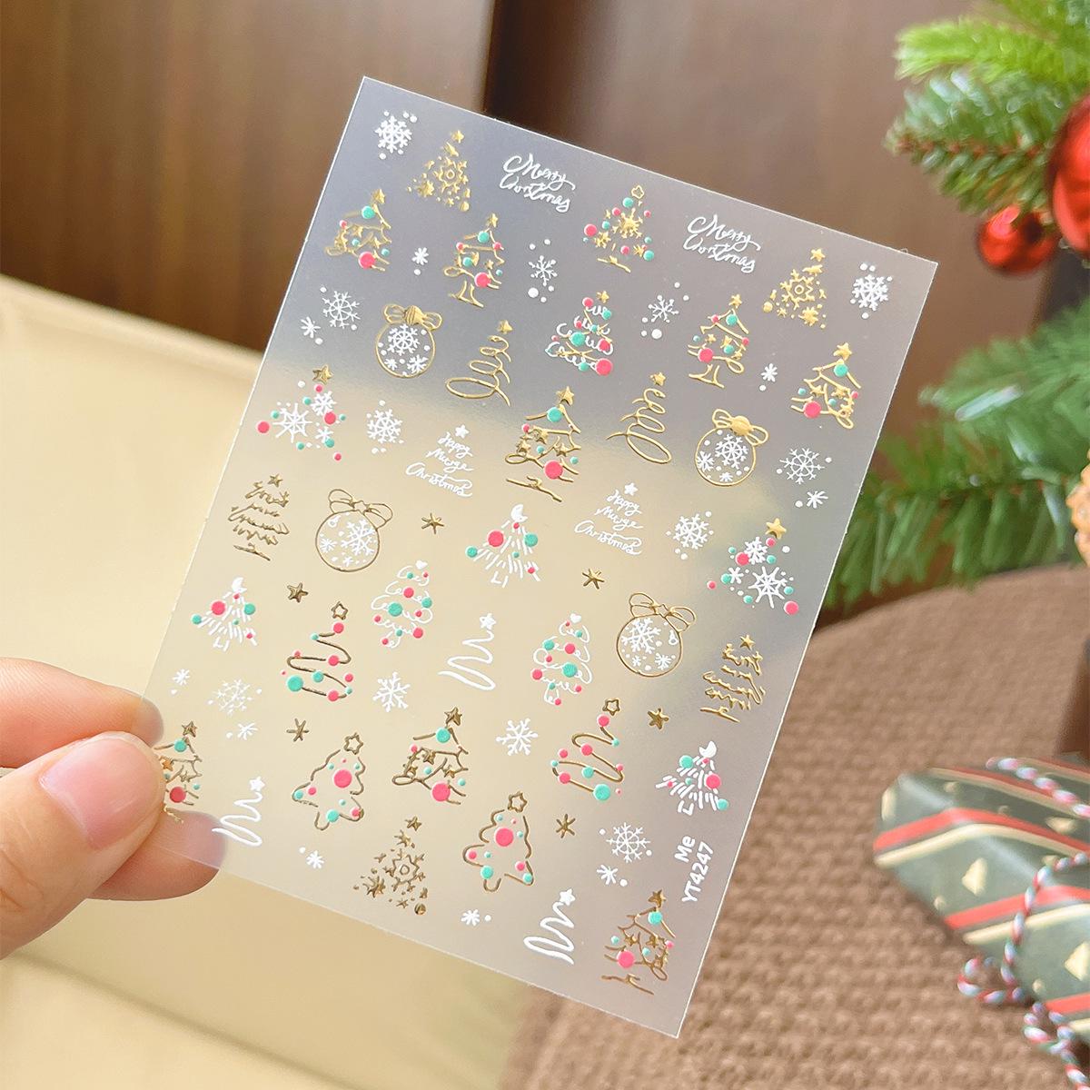 

YITU YT4247 Наклейки для дизайна ногтей «Рождественская елка и снежинка» с клейкой основой