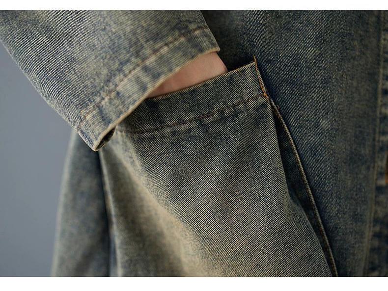 Plus Size V-neck Versatile Casual Long Sleeve Distressed Denim Jacket