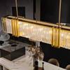 Modern Rectangle Crystal Chandelier Dining Room Hanging Light Fixture Brushed Gold Kitchen Island Led Cristal Lustre Lamp