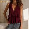 Women's Fashion Casual Solid Color Print Sleeveless V Neck Blouses & Shirts