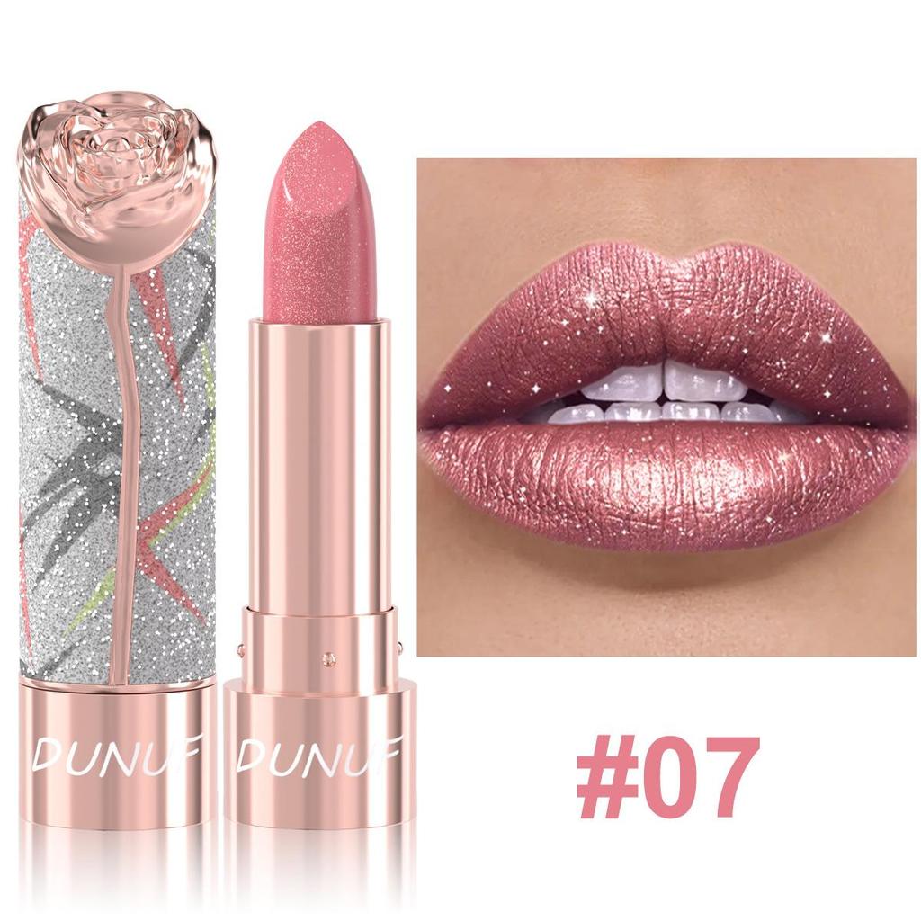 Rossetto Perlato Metallizzato ad Alta Lucentezza per Donna Lucidalabbra Solido Impermeabile Resistente alle Macchie Lunga Tenuta Glitterato Rossetto Diamante